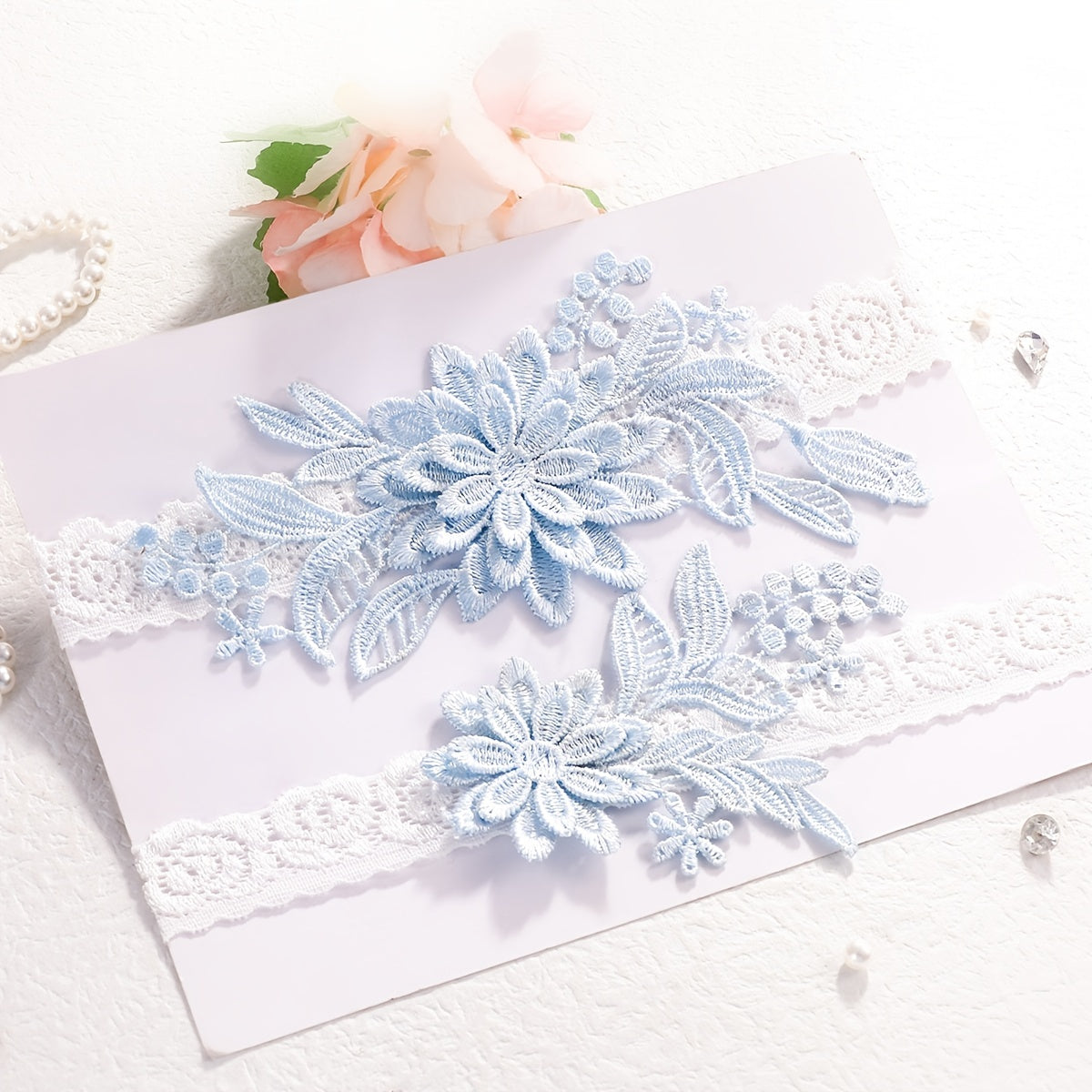 2pcs Lace Floral Stretch Leg Garter Set Bridal Accessories