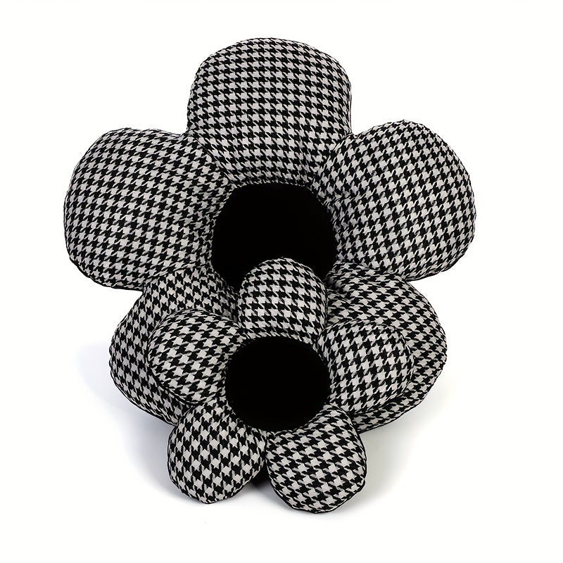 Stylish Houndstooth Flower Headrest Cushion & Waist Pad Car Accessory