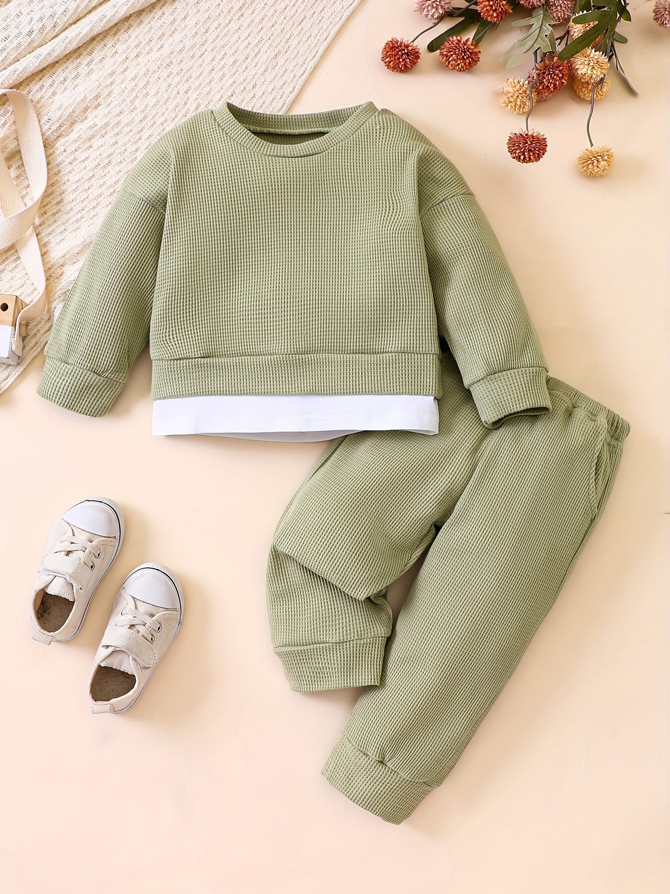 Kids Spring Autumn Knitted Outfit Top Pants Loose Sports Set