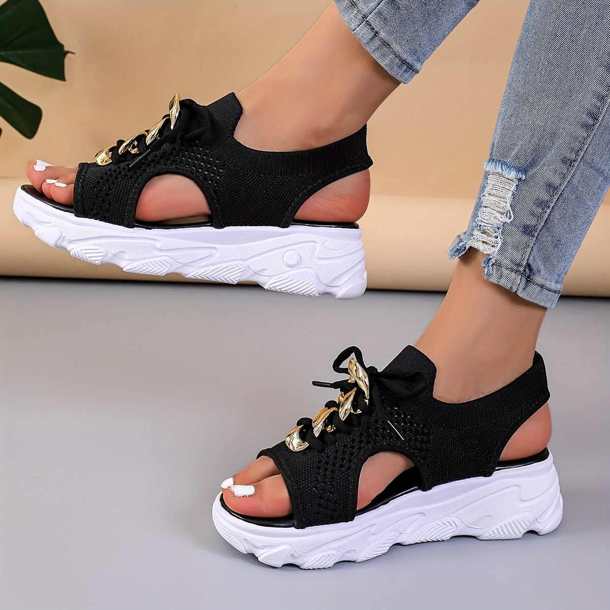 Mesh Breathable Sandals with Metal Buckle Decor