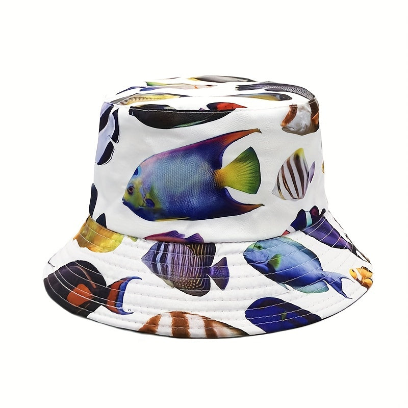Underwater Fish Print Fisherman Hat Men's Spring Summer Double Sided