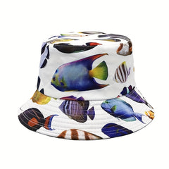 Underwater Fish Print Fisherman Hat Men's Spring Summer Double Sided