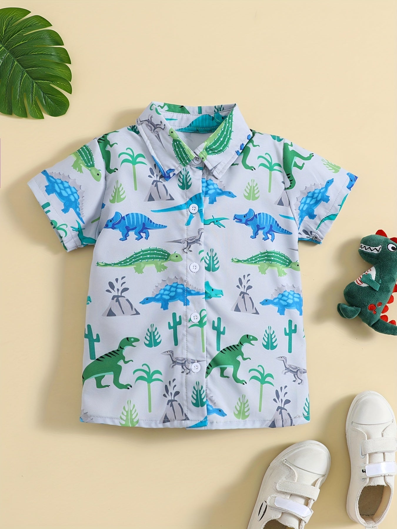 Baby Boys Dinosaur Graphic Button-up Shirt for Summer