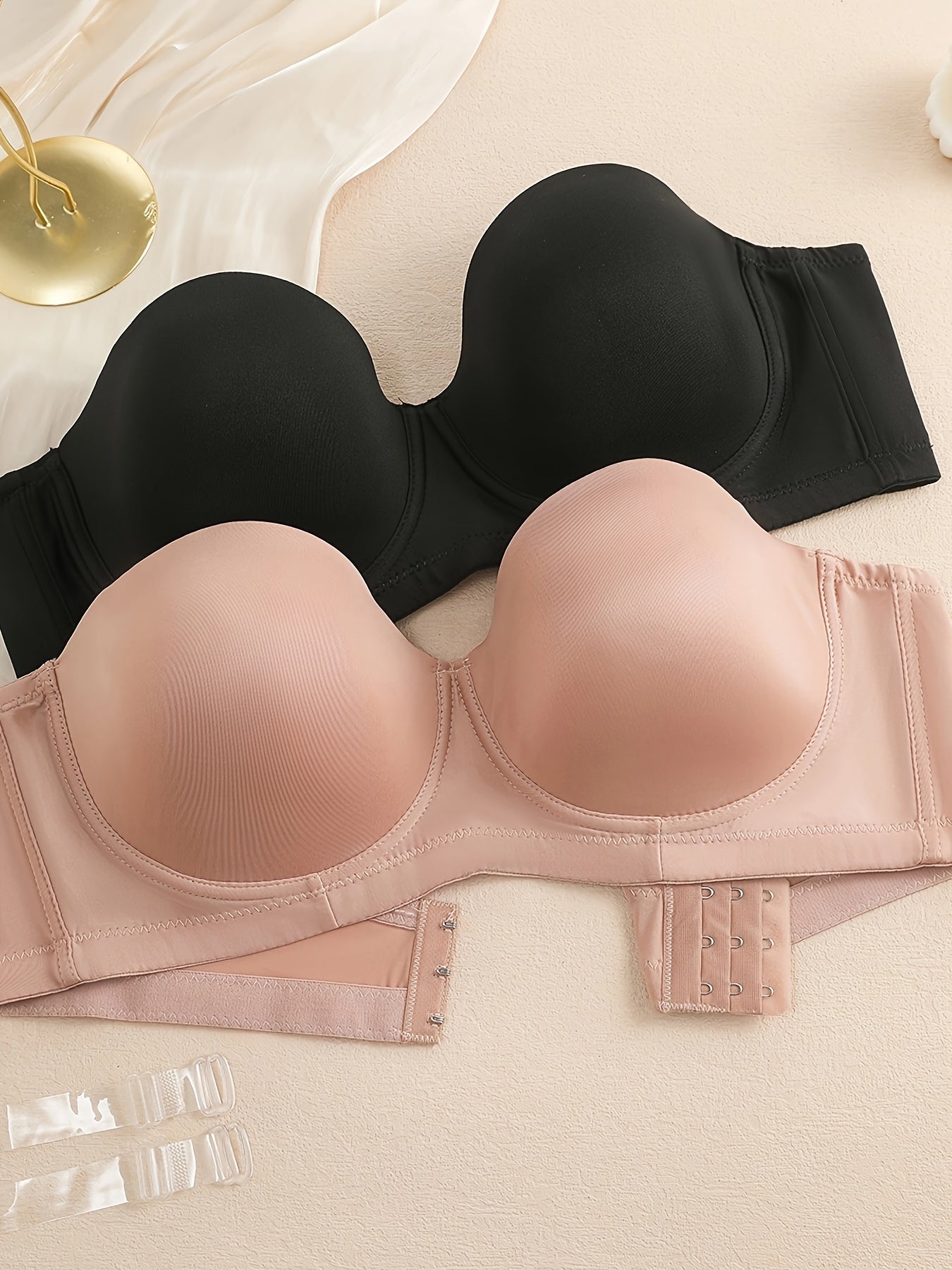 2 Pack Plus Size Molded Cup Multiway Full Cover Bras with Removable Straps