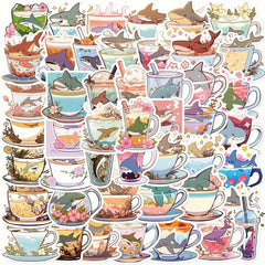 50pcs Cartoon Shark Cup Graffiti Stickers Waterproof