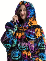 Pumpkin Print Hooded Fleece Nightgown