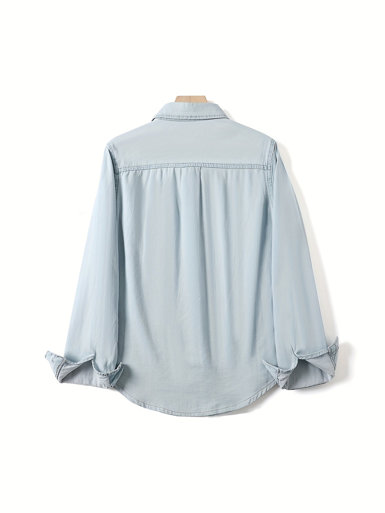 Casual Loose Fit Collared Denim Shirt Single Pocket Long Sleeved Denim Shirt
