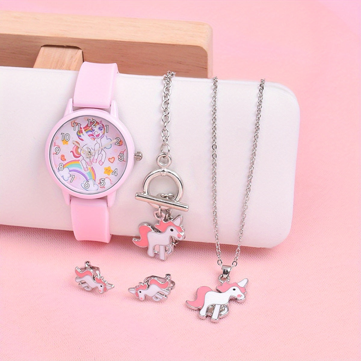 Kids Cartoon Quartz Watch Set with Jewelry - School Accessories