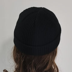 Rabbit Label Embroidery Beanie Solid Knit Hat Elastic Casual Skull Cap
