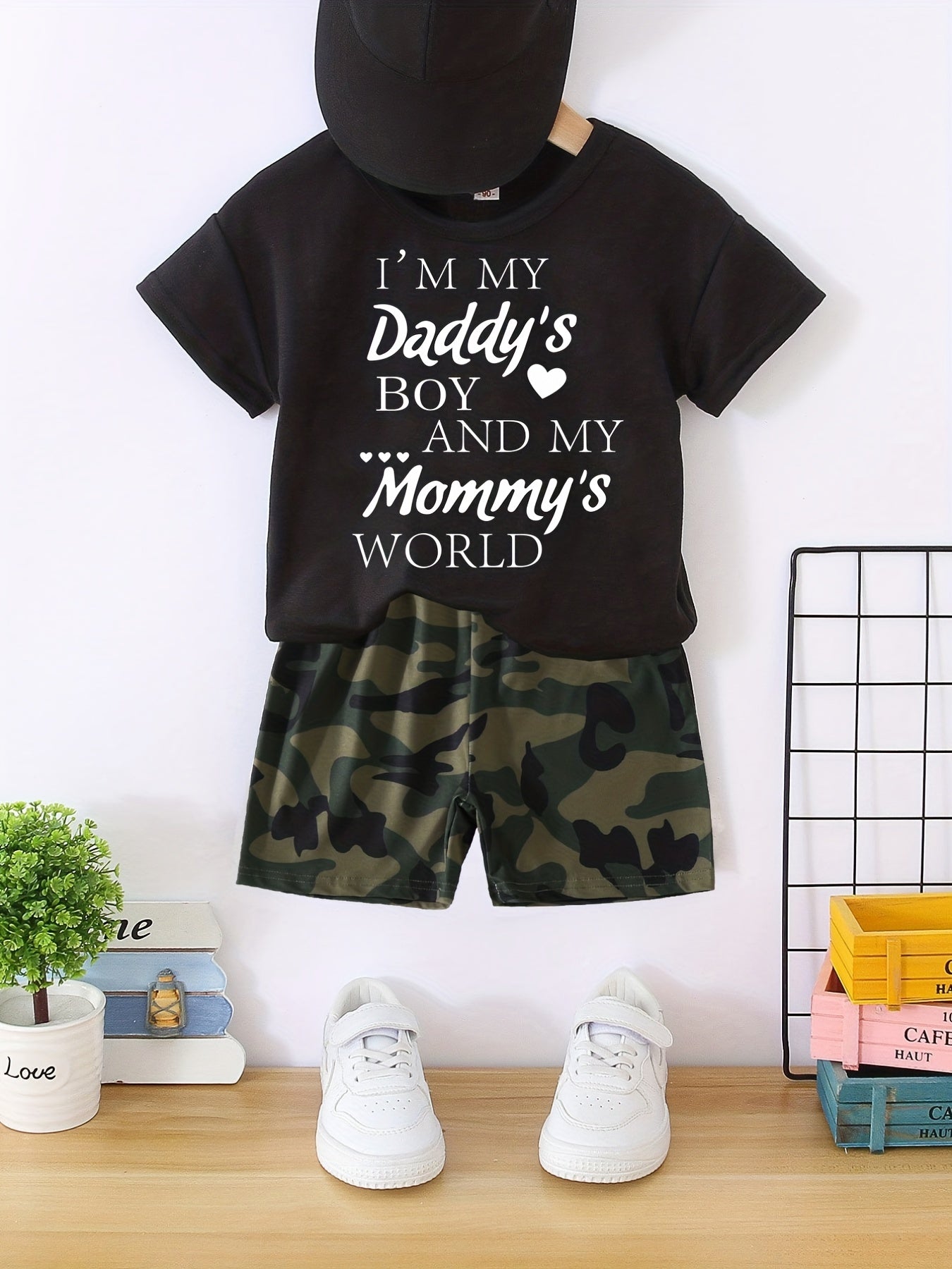 Boys Camo Print T-shirt & Shorts Set Casual Summer Outfit