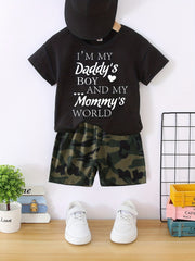 Boys Camo Print T-shirt & Shorts Set Casual Summer Outfit