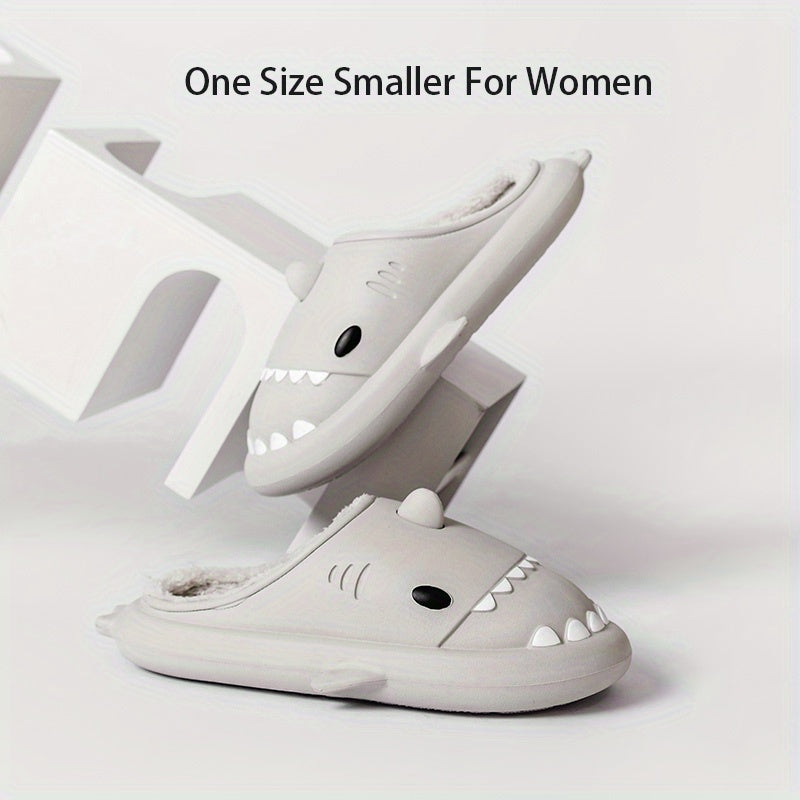 QYA Cartoon Shark Plush Slides Men Women Warm Cozy House Shoes Winter Gift