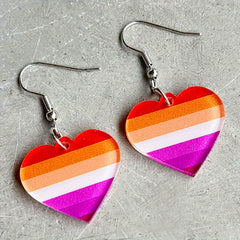 Rainbow Heart Shaped Earrings Multicolor Acrylic Striped Jewelry