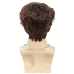 Brown Curly Hair With Bangs Men's Synthetic Wig For Daily Party