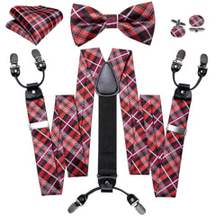 Barry Wang Plaid Cartoon Solid Suspenders Set