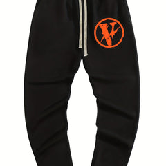Men's Casual Wide Leg Drawstring Pants - Letter V Print