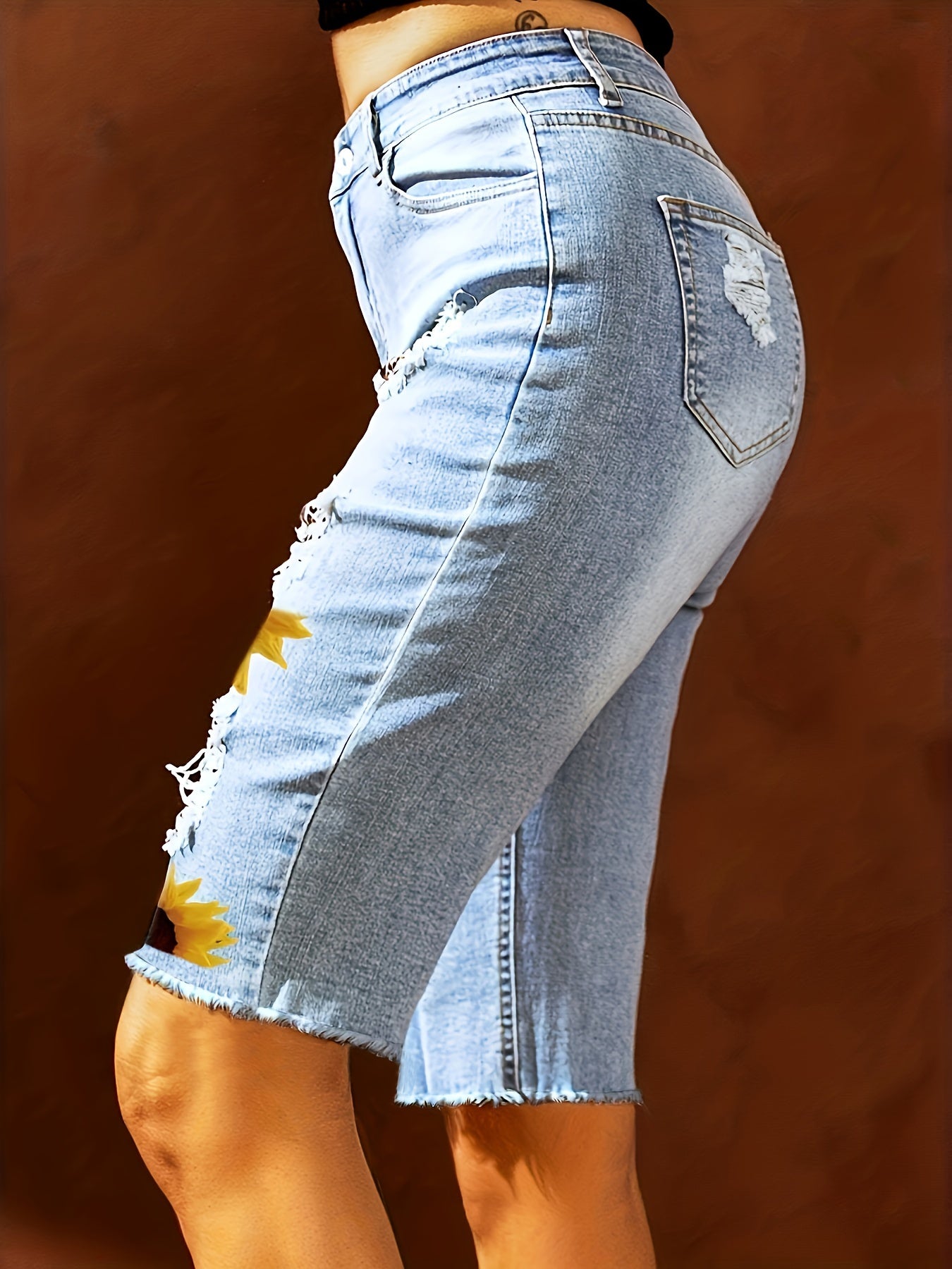 Sunflower & Leopard Print Denim Shorts