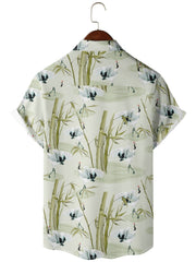 Men's Hawaiian Shirt Bamboo Crane Print