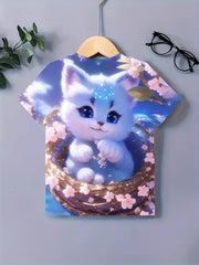 3D Kitten Graphic Short Sleeve T shirt For Girls Summer Sports