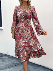 Boho Dress Paisley Floral Print V Neck Maxi Dress
