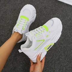 Women's Thick Sole Lace-up Chunky Sneakers Low Comfy Running Shoes