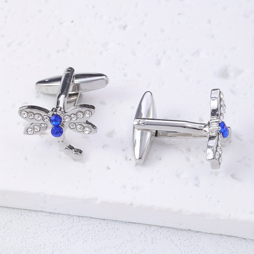 Crystal Micro inlaid Dragonfly Cufflinks & Sleeve Studs Set