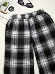 Girls' Plaid Wide Leg Trousers Loose Fit Street Style Kids Teens Outfit