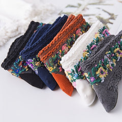 5 Pairs Ethnic Style Socks Floral Embroidery Mid Tube Women's Stockings