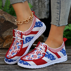 Women's Flag Pattern Boat Shoes Lace Up Non Slip Walking Shoes