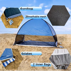 UPF 50 Pop Up Beach Tent Extended Floor Portable Sun Shade Shelter