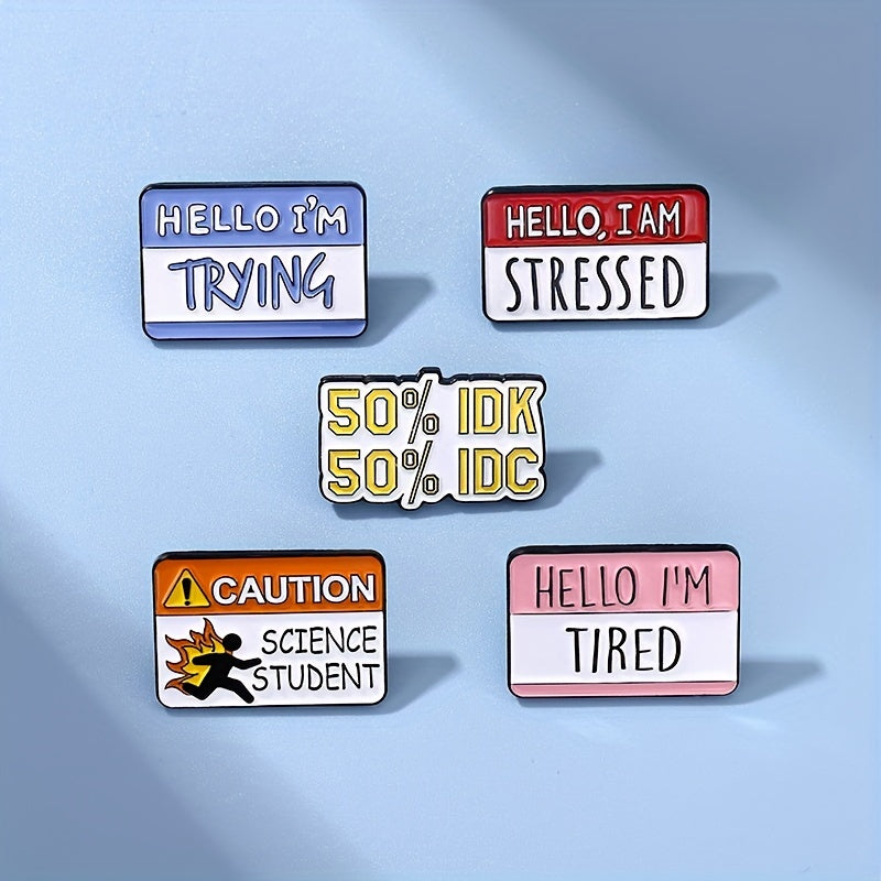 5pcs Fun Dialogue Box Brooch Hello I'm Tired Letter Badge Funny Small Gift