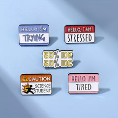 5pcs Fun Dialogue Box Brooch Hello I'm Tired Letter Badge Funny Small Gift
