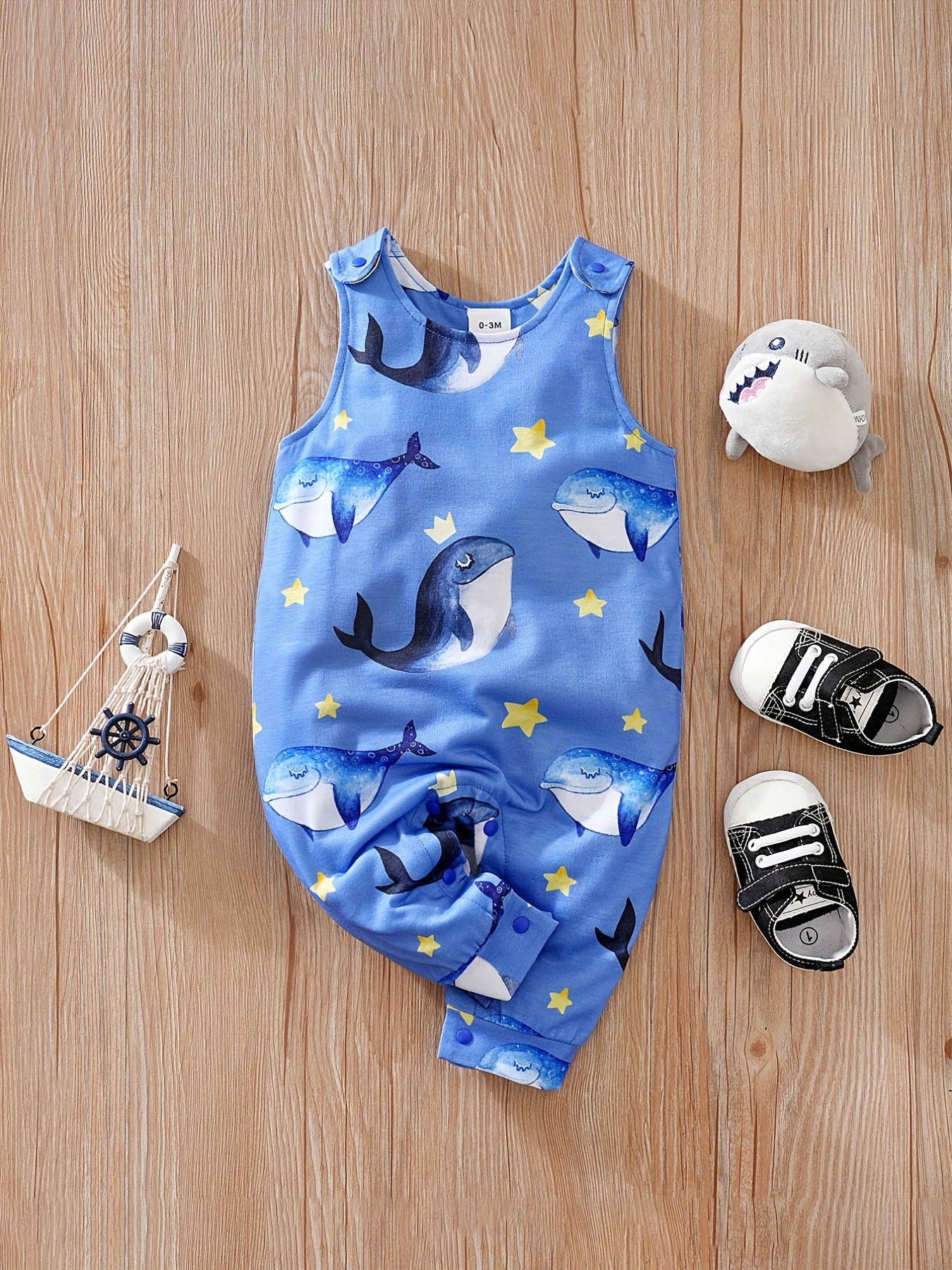 Baby Boys Whale Print Sleeveless Romper Comfortable Breathable