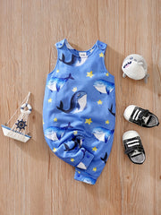 Baby Boys Whale Print Sleeveless Romper Comfortable Breathable