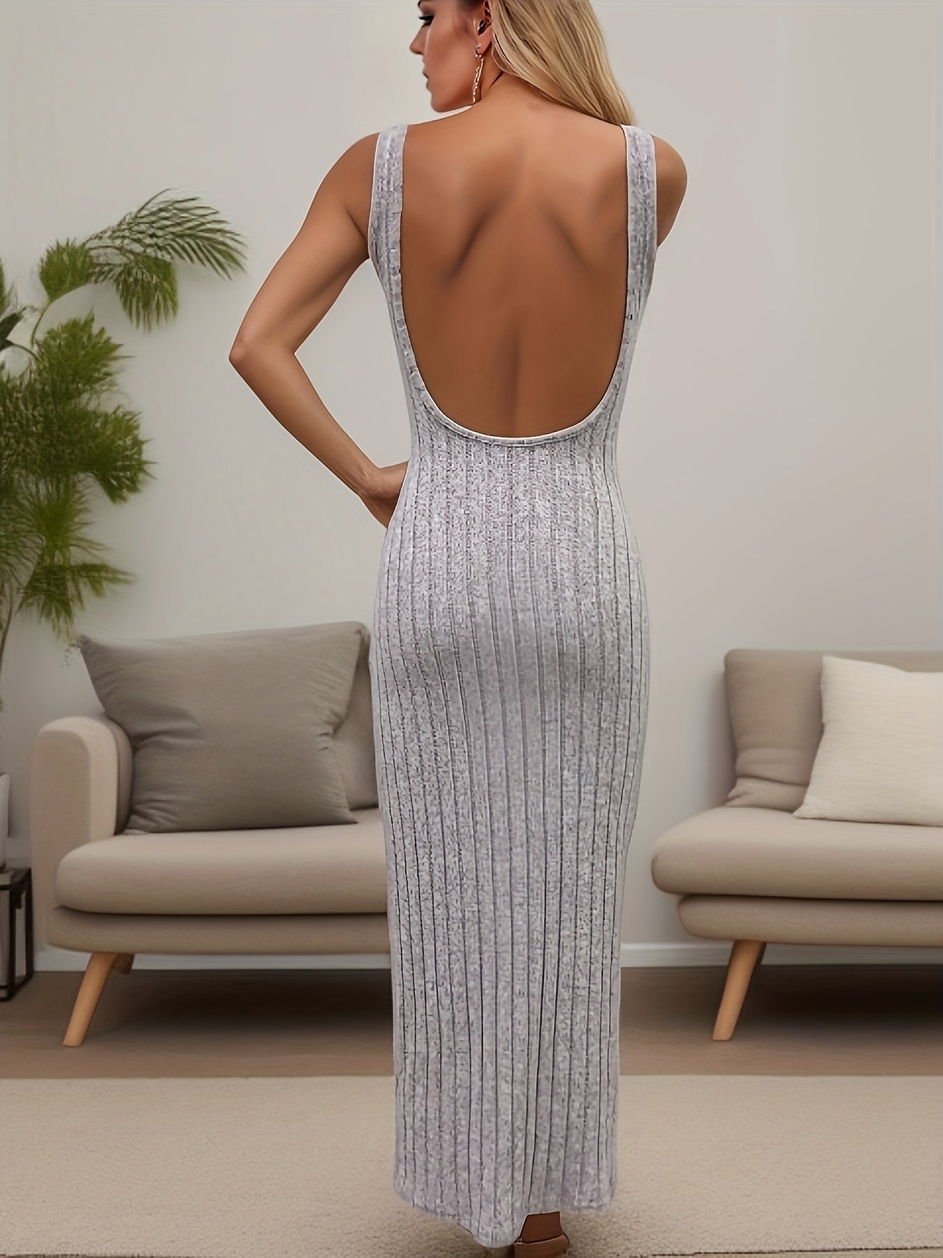 Backless Spaghetti Sweater Dress Crew Neck Bodycon Sweater Cami Dress