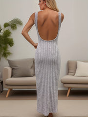 Backless Spaghetti Sweater Dress Crew Neck Bodycon Sweater Cami Dress