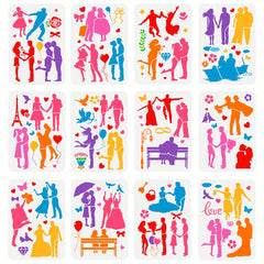 12pcs Romantic & Festive Stencil Set for Scrapbooking, Durable Craft Supplies