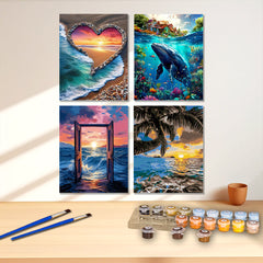 Set of 4 Ocean World Whale Beach Paintings 40x50 Unframed