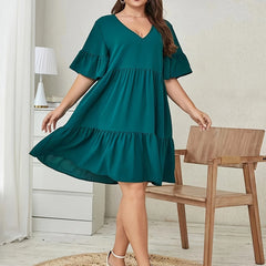 Bell Sleeve V Neck Smock Dress
