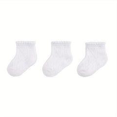 3 Pairs Girls Ruffled Knit Socks Soft Comfortable Thin Breathable