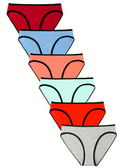 6 Pack Plus Size Panties Set Women's Plus Contrast Trim Mid Waisted Hipster Brie