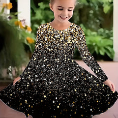 Girls Sequin Graphic Dress Long Sleeve Spring Fall Party Gift