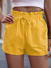 Solid Paper Bag Waist Shorts with Pocket for Summer Women