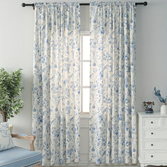 Bohemian Cream Twig Bird Floral Curtains Rod Pocket Curtain