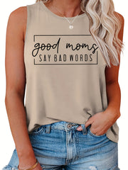 Casual Top Women's Plus Slogan Print Round Neck Tank Top