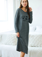 Cartoon Panda Print Lounge Dress Crew Neck Long Sleeve Women's Loungewear