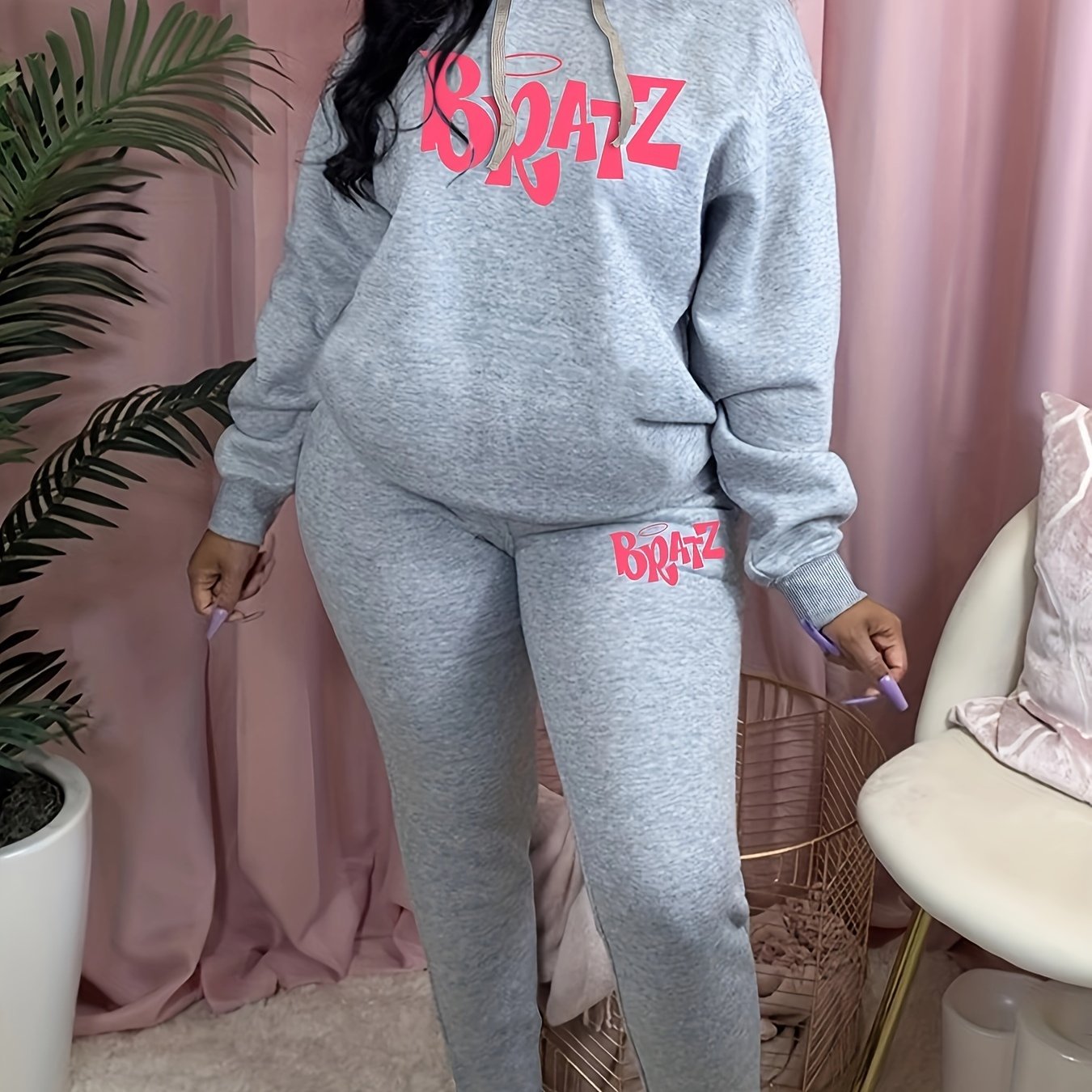 Art Letter Print Hoodie & Sweatpants Set
