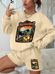 Halloween 2pcs Set Women's Graphic Sweatshirt & Shorts