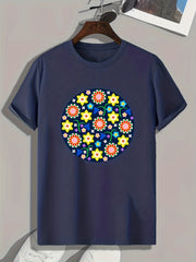Men's Floral Print Stretch Tee for Outdoor Summer