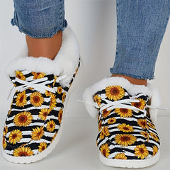 Daisy & Striped Pattern Non-slip Walking Sneakers Comfortable Warm Sport Shoes